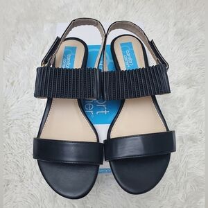 Comfort Corner Black Wedge Strappy Sandals 9 M NIB NEW